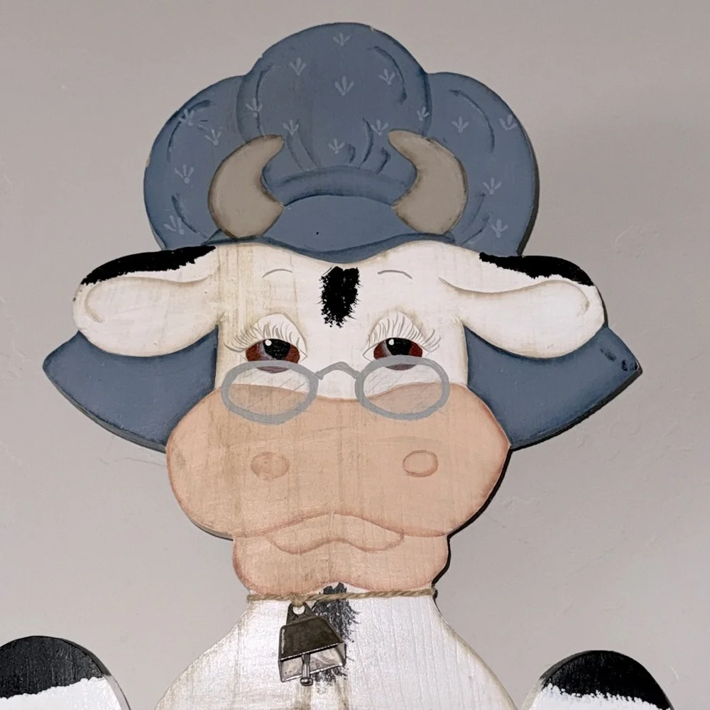 Vintage Cottage Cow Welcome Sign Towel Rack Handcrafted Tole Painting Art